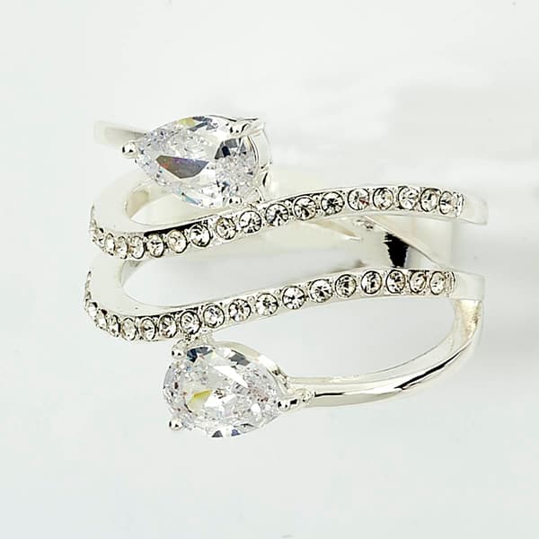 Ashley Cooper(tm) Silver Ring w/ Pear Shape Clear Stones - image 