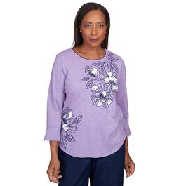 Womens Alfred Dunner Lavender Fields Floral Embroidered Top