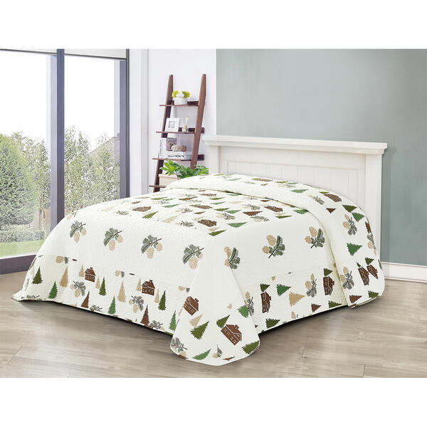 Cabin High Embroidered Quilted Bedspread - image 
