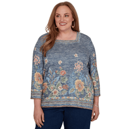 Plus Size Alfred Dunner Tuscany Square Neck Floral Sweater