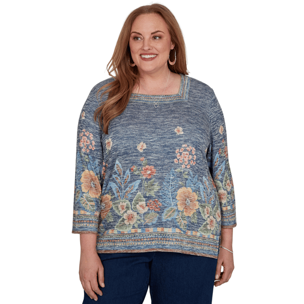 Plus Size Alfred Dunner Tuscany Square Neck Floral Sweater
