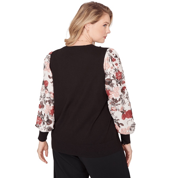 Plus Size Emaline Dusted Petals Floral Bishop Sleeve Sweater
