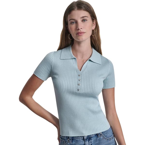 Womens DKNY Short Sleeve Rib Knit Polo Sweater
