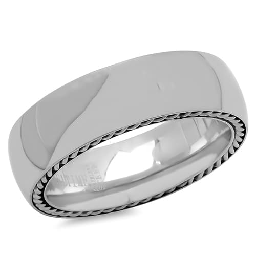 Mens Steeltime Stainless Steel Chain Link Inlay Ring - image 