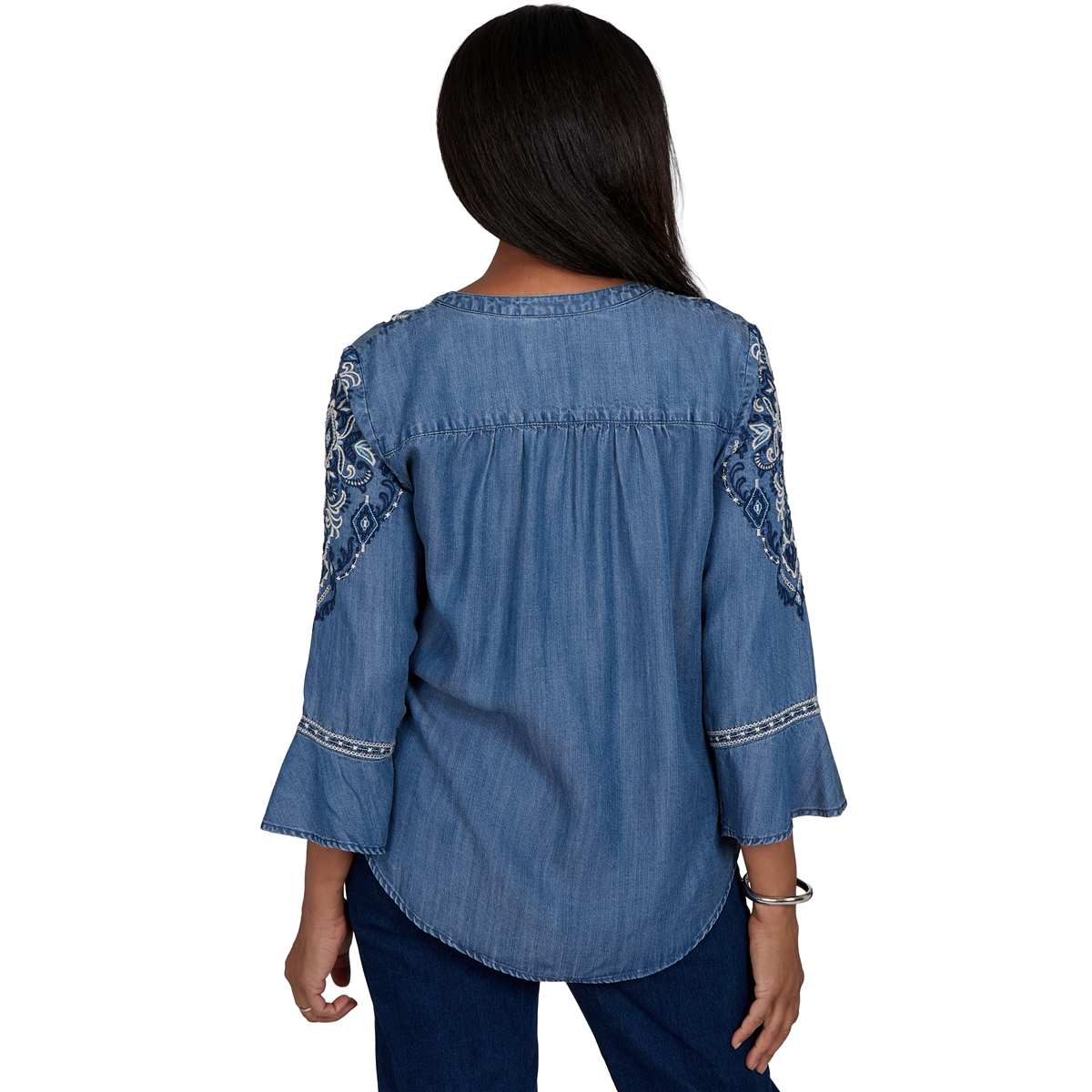 Petite Alfred Dunner Tuscany 3/4 Sleeve Embroidered Henley Blouse