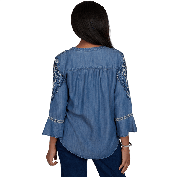 Petite Alfred Dunner Tuscany 3/4 Sleeve Embroidered Henley Blouse