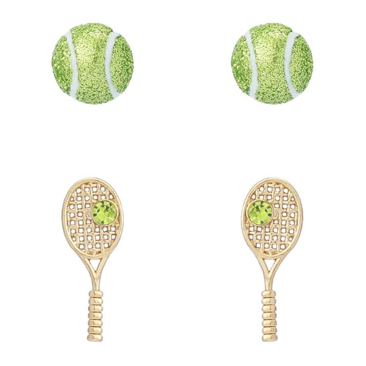 Betsey Johnson Tennis Racquet & Ball Duo Stud Earring Set