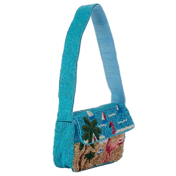SOL and MER Beaded Flamingo Baguette Shoulder Bag