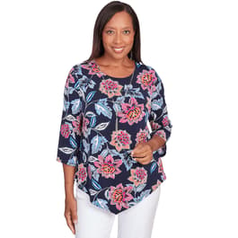 Womens Alfred Dunner Classics 3/4 Sleeve Floral Tee