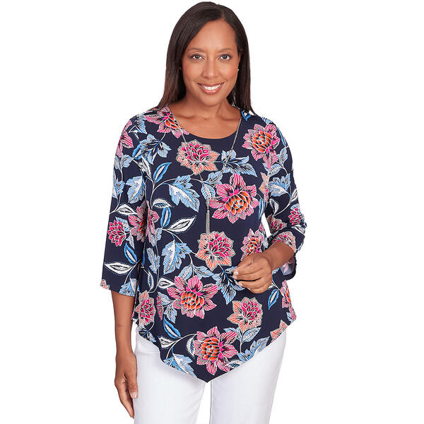 Womens Alfred Dunner Classics 3/4 Sleeve Floral Tee - image 