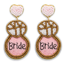 Bridal Pink Heart Seed Bead Diamond Ring Drop Earrings