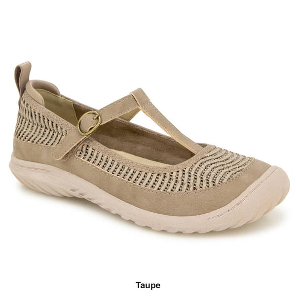 Womens JBU Summer Memory Foam T-Strap Flats