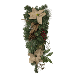 Northlight 28in. Pine Berry & Poinsettia Christmas Teardrop Swag