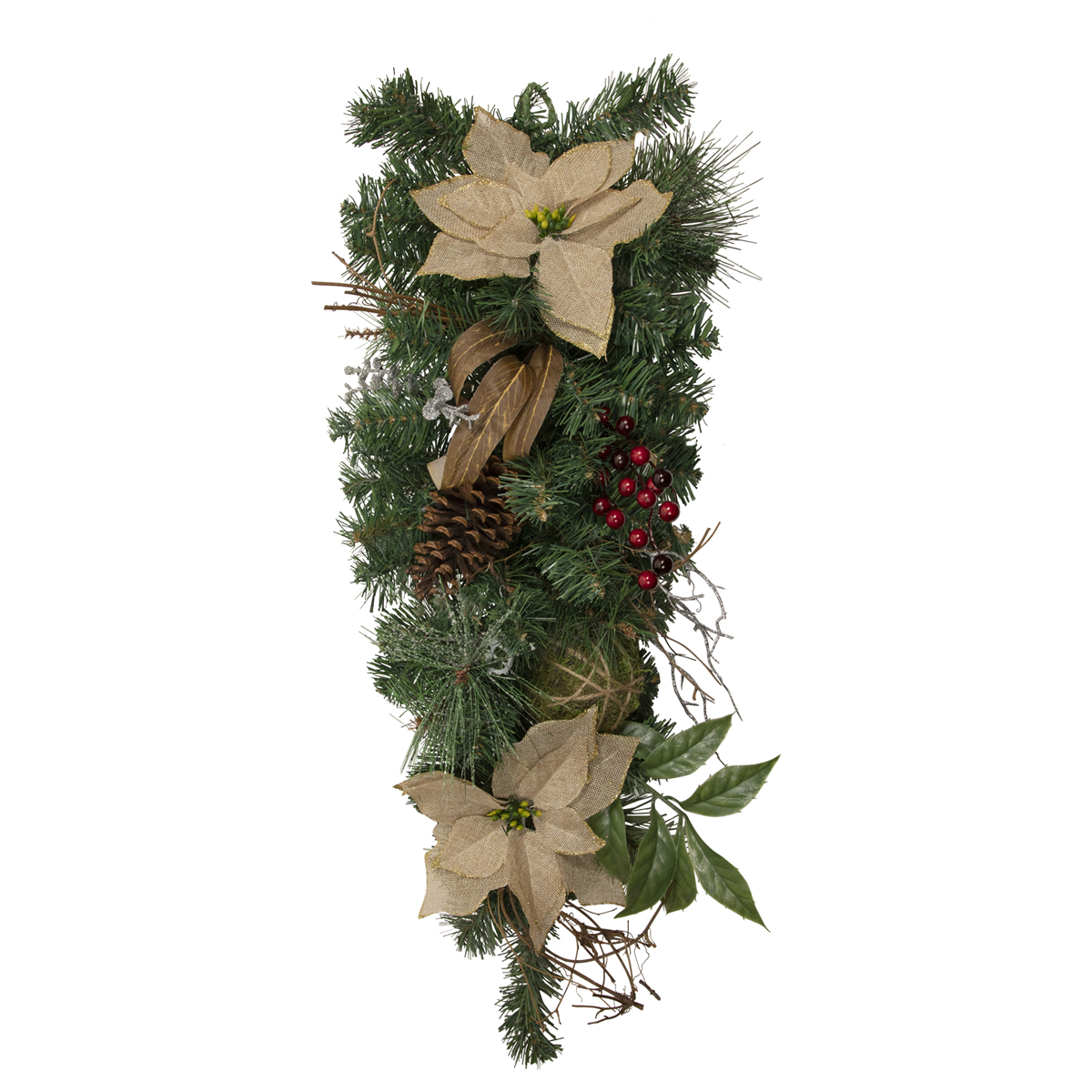 Northlight 28in. Pine Berry & Poinsettia Christmas Teardrop Swag