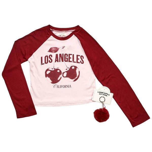 Girls (7-16) No Comment Long Sleeve Cherry Raglan Tee w/ Keychain - image 