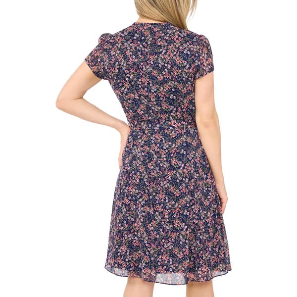 Petite MSK Short Sleeve Ditsy Floral Pintuck A-Line Dress - image 