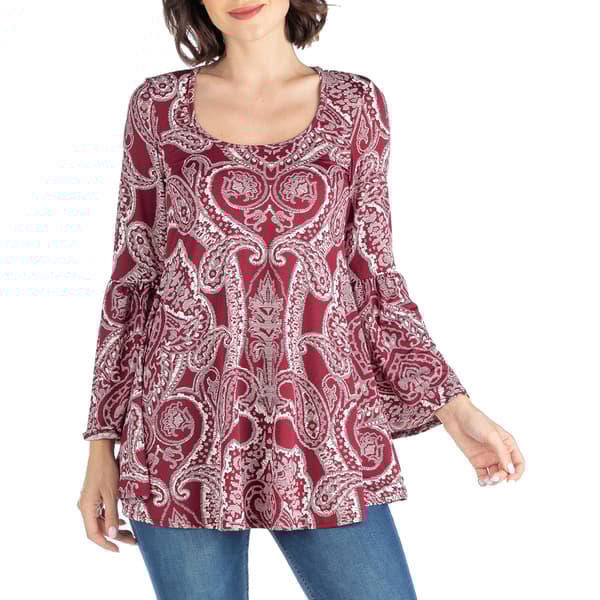 Womens 24/7 Comfort Apparel Paisley Trumpet Sleeve Tunic Top - image 