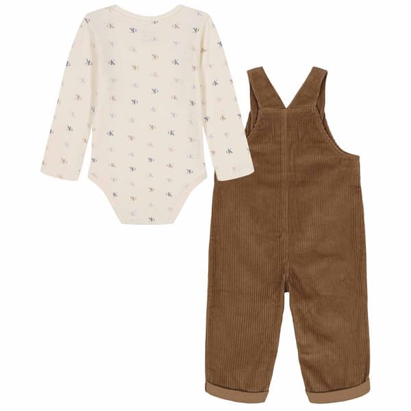 Baby Girl &#40;NB-9M&#41; Calvin Klein Long Sleeve Bodysuit & Overall Set