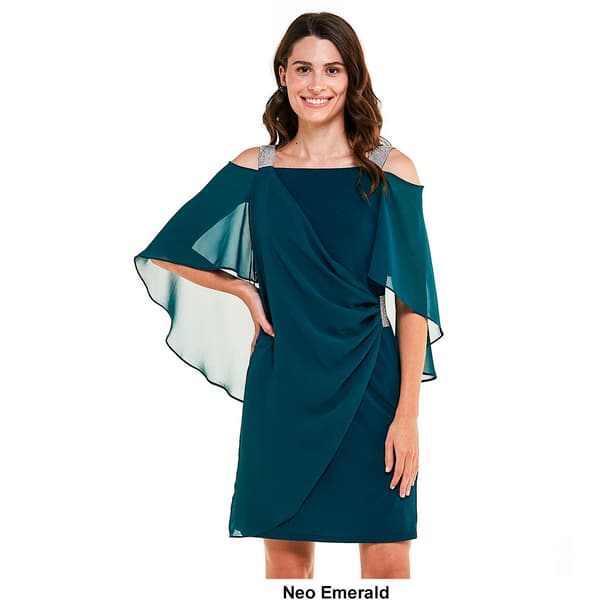 Petite MSK Capelet Overlay Side Drape A-Line Dress