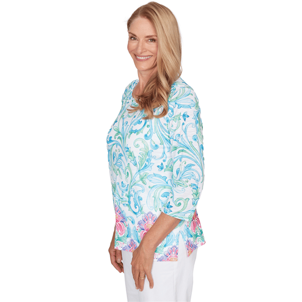 Petite Alfred Dunner Classics 3/4 Sleeve Scroll Floral Blouse