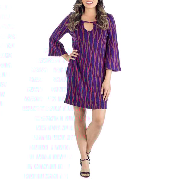 Womens 24/7 Comfort Apparel Geo 3/4 Sleeve Keyhole Shift Dress