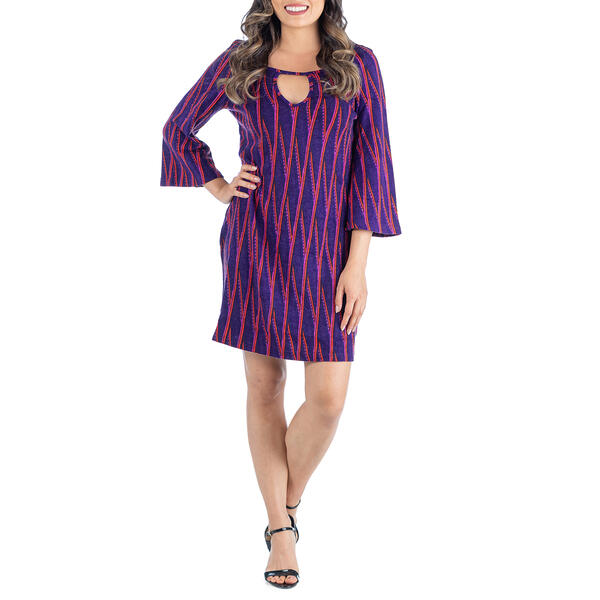 Womens 24/7 Comfort Apparel Geo 3/4 Sleeve Keyhole Shift Dress - image 