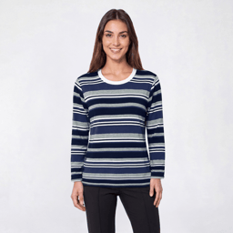 Womens Hasting & Smith Long Sleeve Stripe Crew Neck Tee