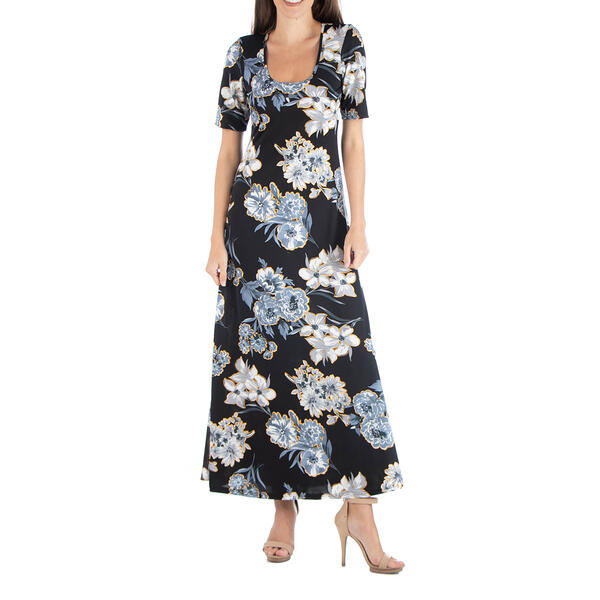 Womens 24/7 Comfort Apparel Floral Scoop Neck Maxi Dress - image 