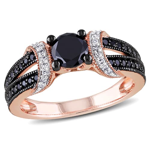 Radiant Rainbow™ Rose Gold Black & White Engagement Ring