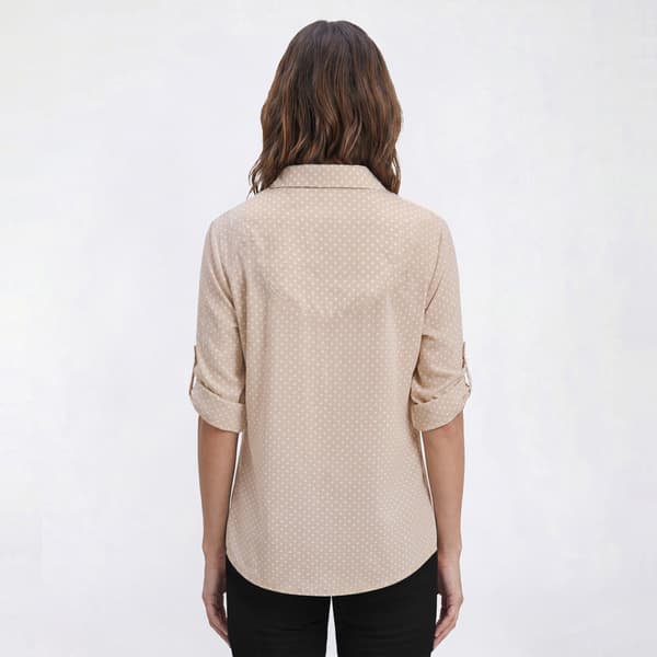 Petite Emily Daniels Roll Tab Elbow Sleeve Dot Blouse