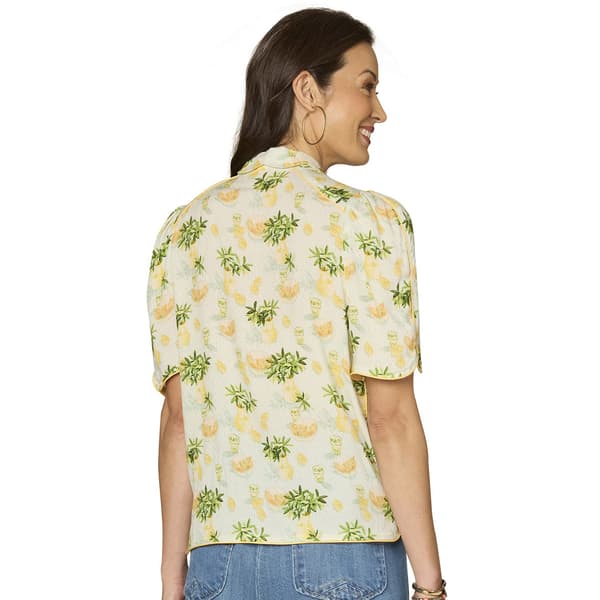 Womens Democracy Elbow Sleeve Pineapple Button Down Blouse