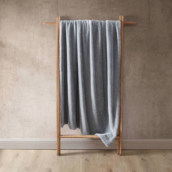 Eddie Bauer Ribbed Texture Stripe Solid Fleece Reversible Throw