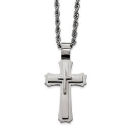 Mens Gentlemen's Classics(tm) Steel Triple Layer Cross Necklace