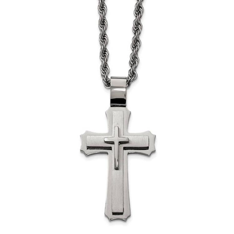 Mens Gentlemen's Classics(tm) Steel Triple Layer Cross Necklace
