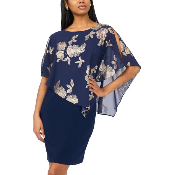 Womens MSK Foil Floral Overlay Sheath Dress