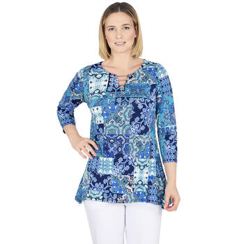 Plus Size Ruby Rd. Glitz & Glamour II 3/4 Sleeve Patchwork Blouse ...