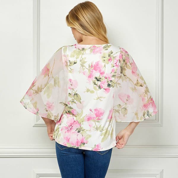 Womens Sara Michelle 3/4 Sheer Sleeve Floral Blouse