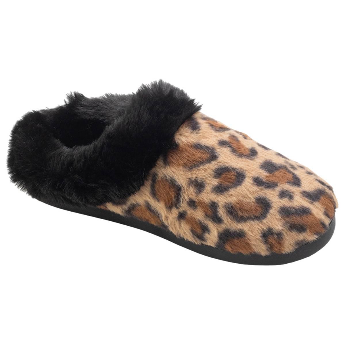Womens Cuddl Duds(R) Leopard Faux Fur Clog Slippers