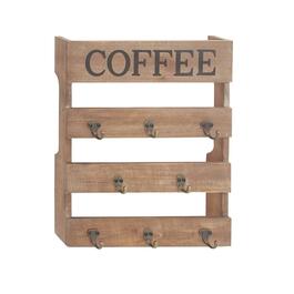 9th & Pike&#40;R&#41; Wood Coffee Wall Storage Shelf with Iron Hooks