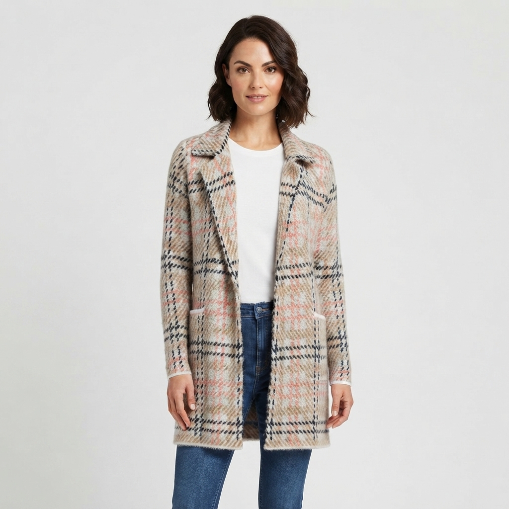 Womens By Design Long Sleeve Notched Houndstooth Coatigan