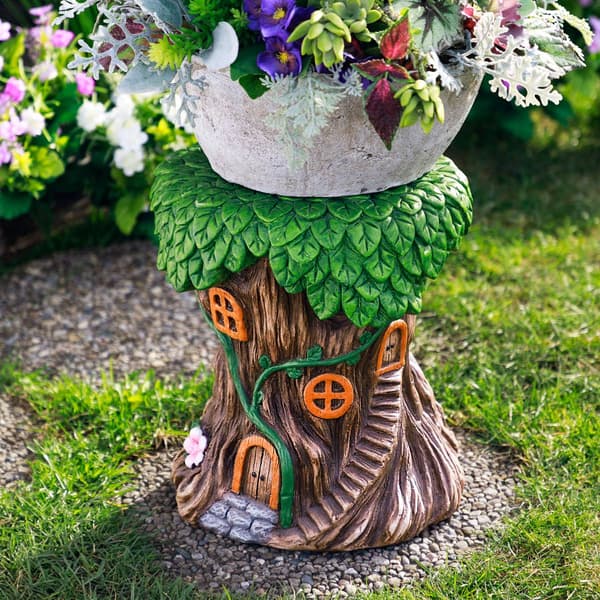 Northlight Seasonal Fairy Tree Stump Garden Plant Stand - image 