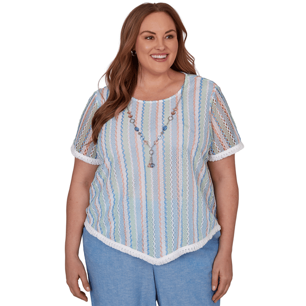 Plus Size Alfred Dunner Caribbean Blues Textured Stripe Blouse - image 