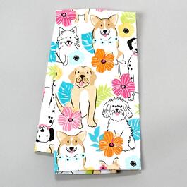 Tropical Floral Dogs Toss Print Kitchen Towel