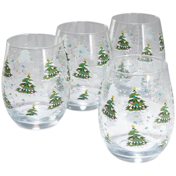 Home Essentials Christmas Tree Stemless Wine Glasses - Set of 4 - image 