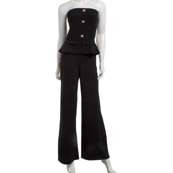 Juniors Madden Girl Strapless Peplum Jumpsuit With Gold Buttons - image 