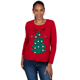 Womens Ruby Rd. Happy Holidays Textured Christmas Tree Sweater
