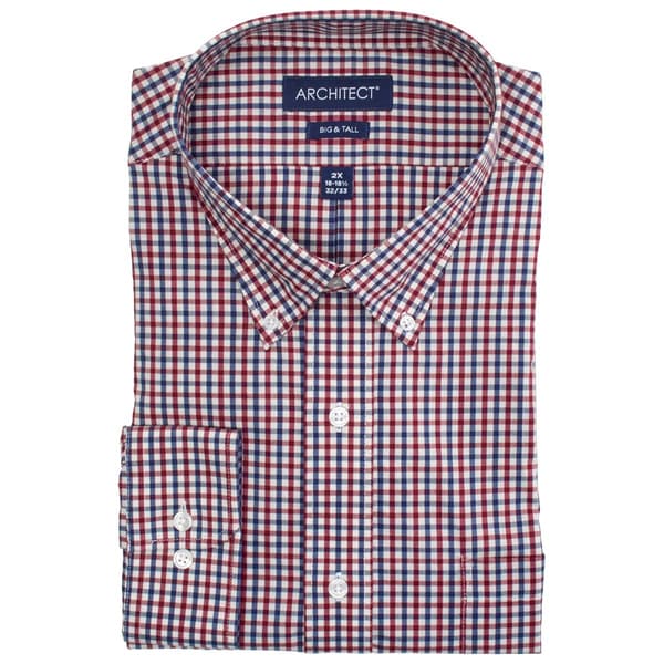 Mens Big & Tall Architect(R) Big Plaid Dress Shirt - Red/Blue - image 
