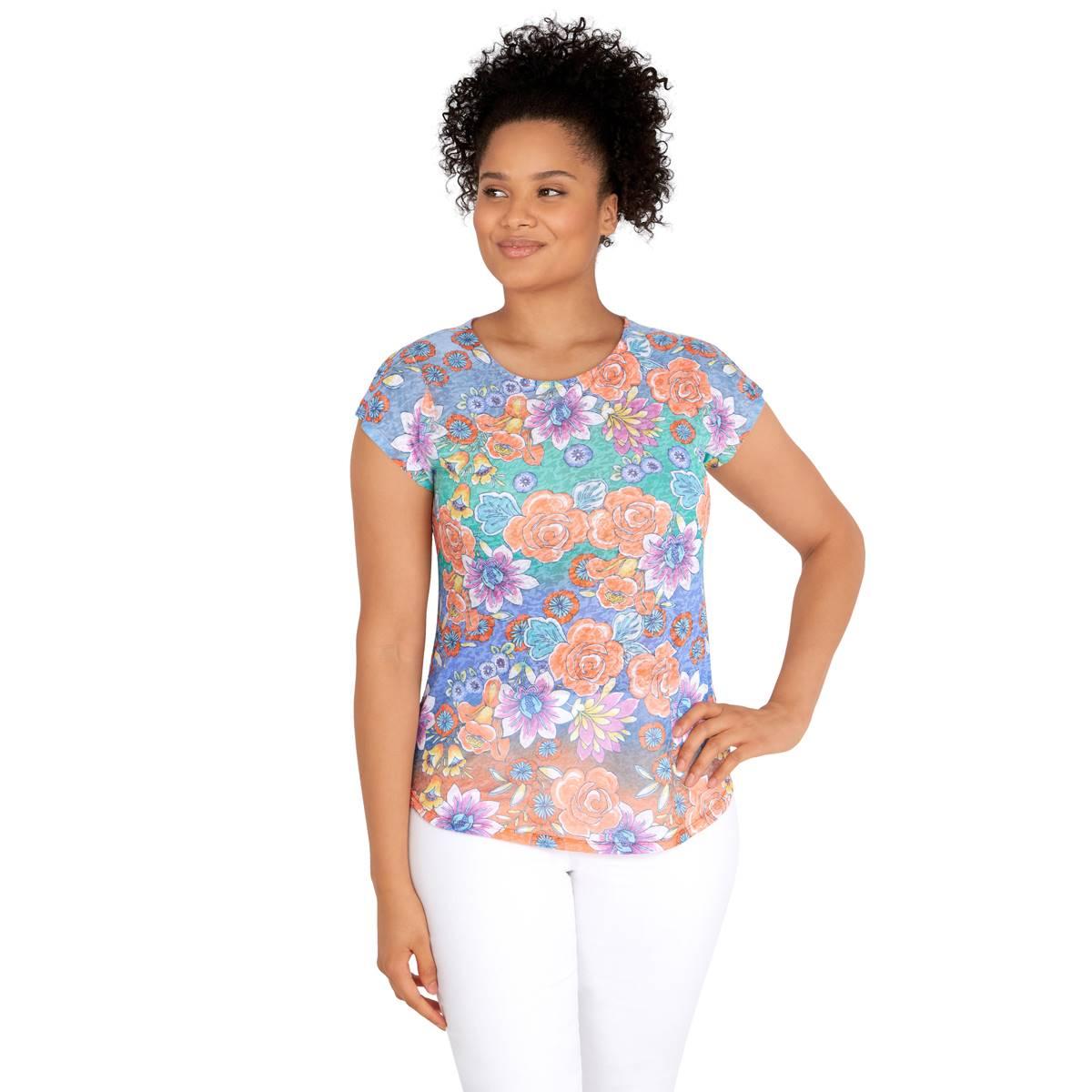 Petite Ruby Rd. Must Haves II Floral Cap Sleeve Tee