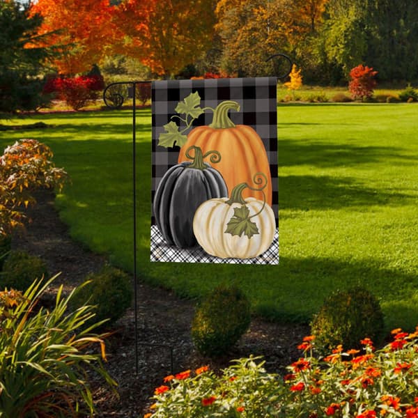 Briarwood Lane Checked Pumpkin Autumn Garden Flag