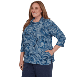 Plus Size Alfred Dunner Classics Paisley Scroll Cowl Neck Sweater
